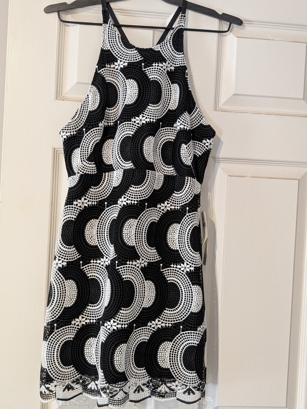 Anthropologie Black and White Crochet Halter Mini Dress